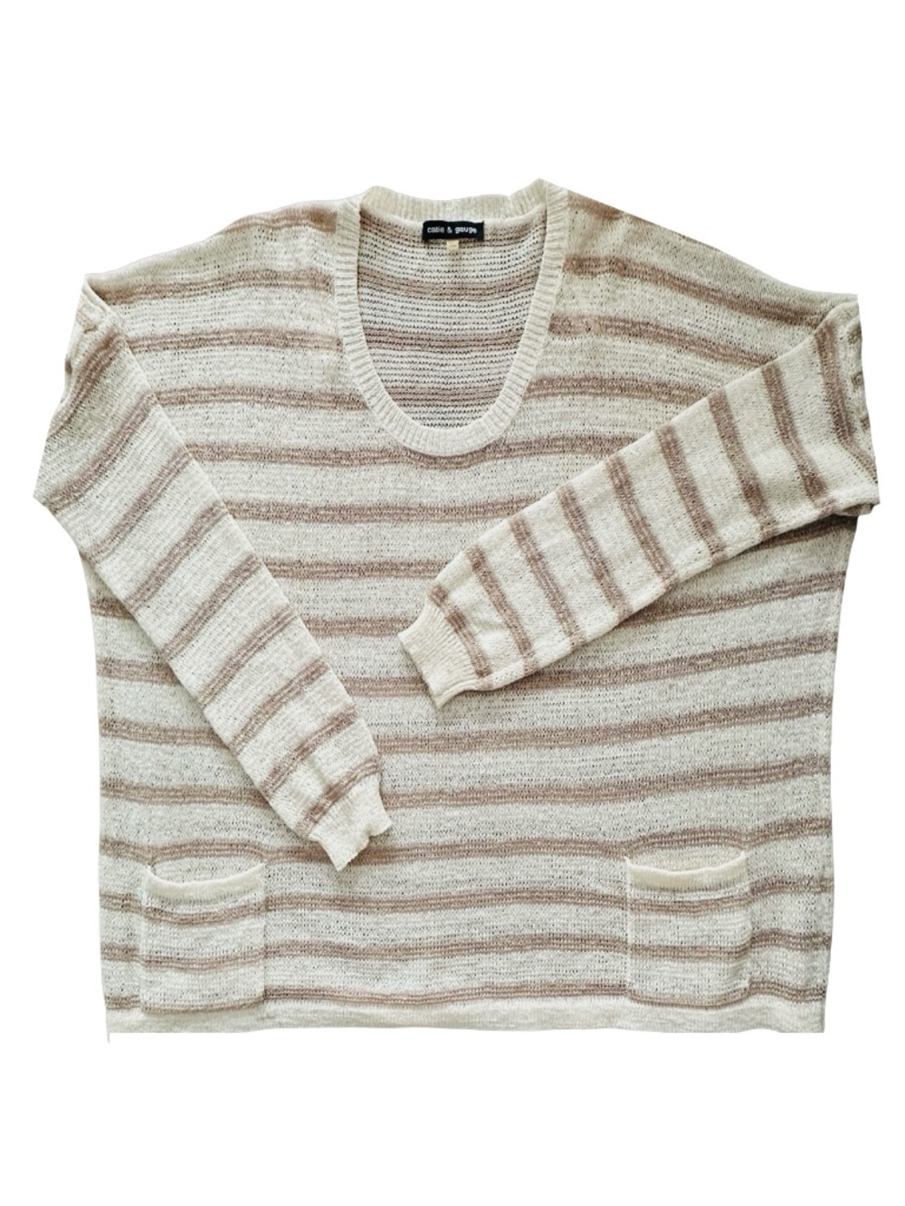 Cable & Gauge Pullover Sweater Size M Loose Loose Knit Relaxed Fit 3/4 Sleeve